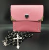 Saffiano Leather Crosshatch patterned Rosary pouch (for coins, earrings, rings, necklaces, etc)