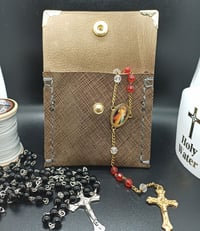 Image 4 of Crosshatch Goatskin Rosary Pouch (pouch for coins, earrings, rings, etc.). ***LIMITED QUANTITIES