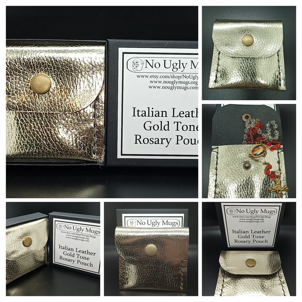 Image of Italian Leather Gold Tone Rosary Pouch (pouch for coins, earrings, rings). ***LIMITED QUANTITIES
