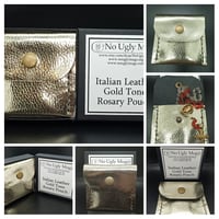 Image 1 of Italian Leather Gold Tone Rosary Pouch (pouch for coins, earrings, rings). ***LIMITED QUANTITIES