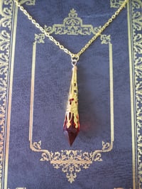 Image 2 of Roaring 20s Flapper Vamp Pendant Necklace on 18" Chain, Red & Antique Gold