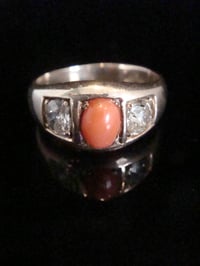 Image 1 of VICTORIAN 15CT YELLOW GOLD NATURAL CORAL DIAMOND OLD CUT DIAMOND 0.80 GYPSY BAND