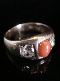 Image 2 of VICTORIAN 15CT YELLOW GOLD NATURAL CORAL DIAMOND OLD CUT DIAMOND 0.80 GYPSY BAND