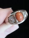 VICTORIAN 15CT YELLOW GOLD NATURAL CORAL DIAMOND OLD CUT DIAMOND 0.80 GYPSY BAND