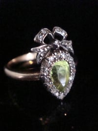 Image 1 of Victorian 15ct silver old rose cut diamond peridot heart bow ring