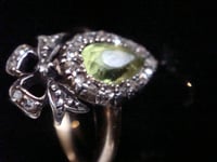 Image 4 of Victorian 15ct silver old rose cut diamond peridot heart bow ring