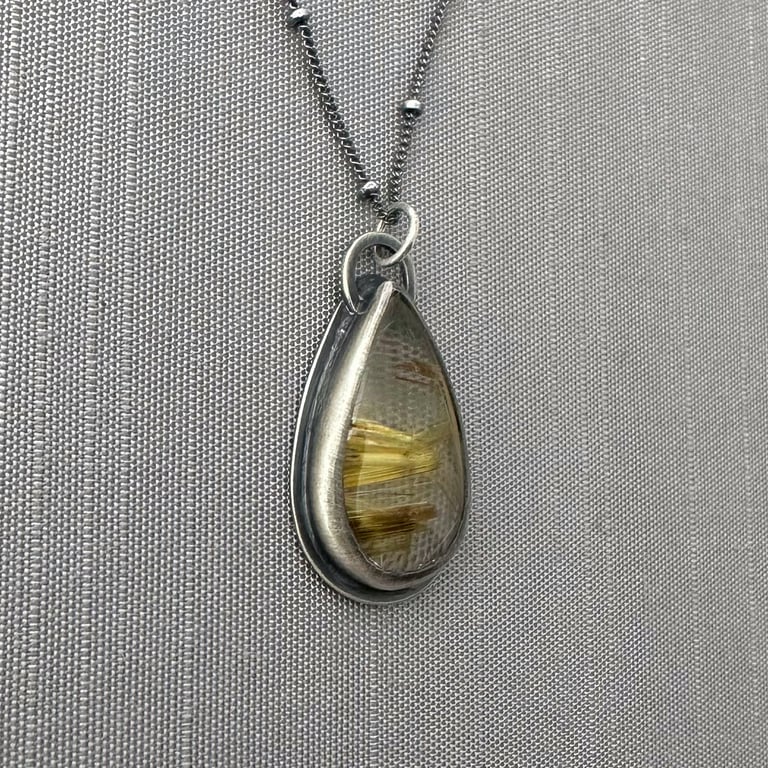 Sterling Silver and Golden Rutile Quartz Teardrop Necklace Image 4