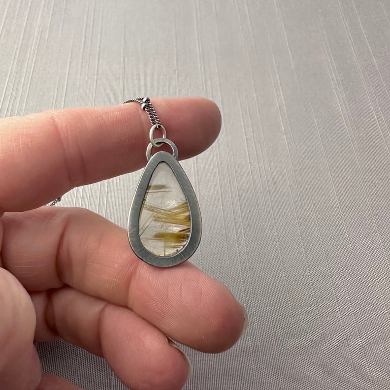 Sterling Silver and Golden Rutile Quartz Teardrop Necklace Image 3