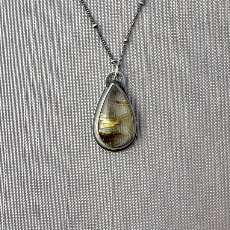 Sterling Silver and Golden Rutile Quartz Teardrop Necklace Image 5