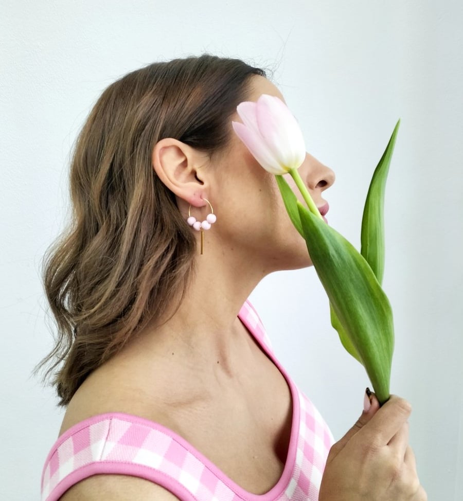 Image of Pendientes ARO GRANDE NAHLA - Rosa bebé