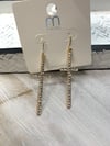 Rhinestone Cross Drop Earrings-Gold