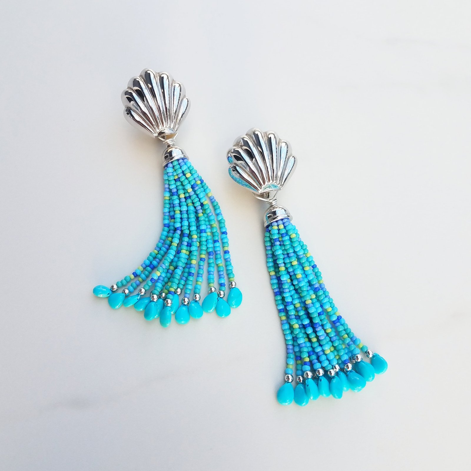 Turquoise Seashell Clip Earrings
