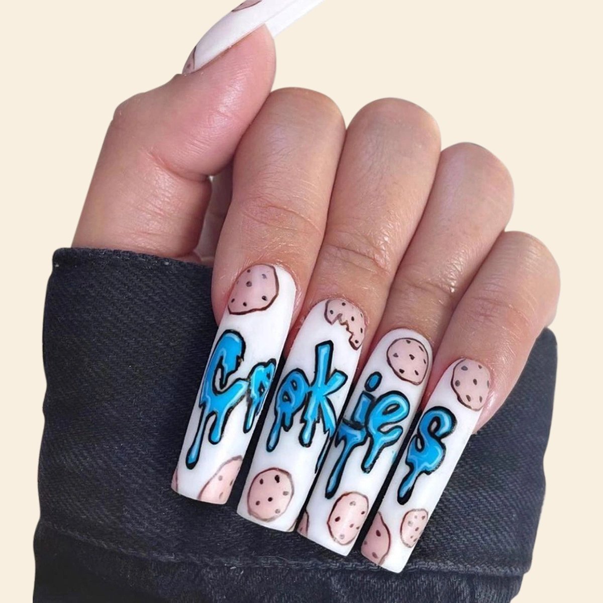 Blue Graffiti Detachable Fingers Nails 