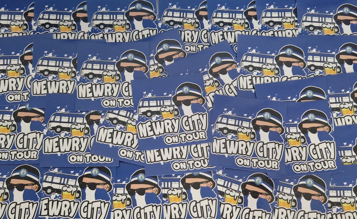 Pack of 25 6x6cm Newry City On Tour Football/Ultras Stickers.