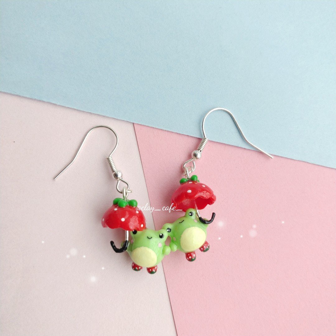 Strawberry Frog Squishmallow Earrings | Polymer Clay Jewelry | Handmade Statement Earrings | Cottagecore | Kawaii