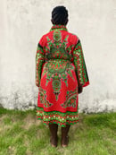 Image 1 of Kanga African Print Bathrobe - Red/Green/Black Mosaic