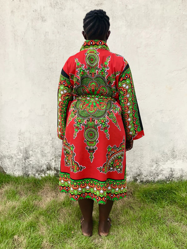 Image of Kanga African Print Bathrobe - Red/Green/Black Mosaic