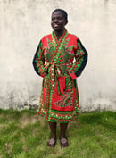 Image 4 of Kanga African Print Bathrobe - Red/Green/Black Mosaic