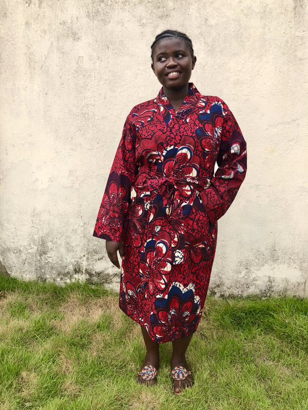 Image of Kitenge African Wax Print Bathrobe - Maroon Floral