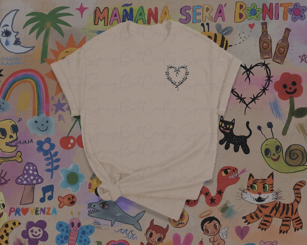 Image of T-SHIRT BACK FULL DESIGN AND HEART POCKET PRINT