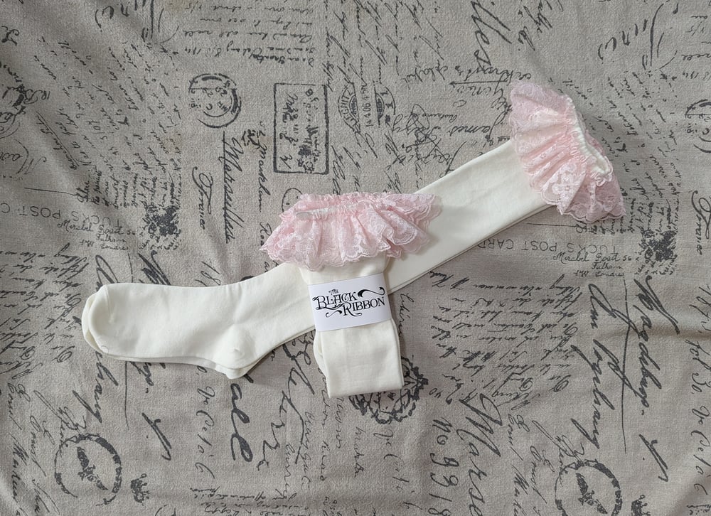 Pink Raschel Lace on Warm White OTKs