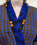 Image 2 of Kanga African print Bathrobe - Blue Floral w/Orange Polka Dots 