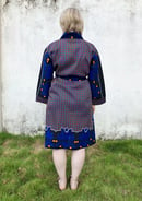 Image 4 of Kanga African print Bathrobe - Blue Floral w/Orange Polka Dots 