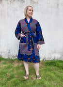 Image 1 of Kanga African print Bathrobe - Blue Floral w/Orange Polka Dots 