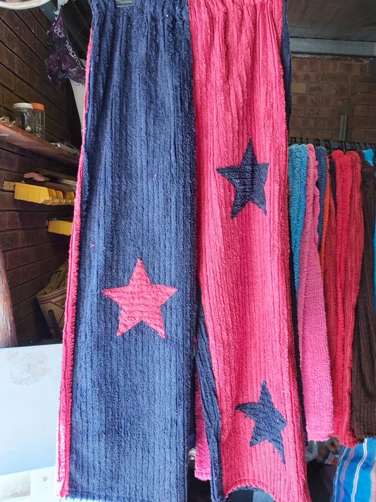 Image of S, M & L Chenille Star Pants red/navy
