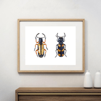 Image 1 of Two Beetles Watercolor Illustration PRINT 