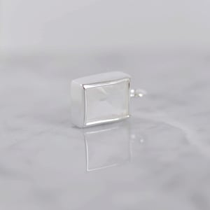 Image of Clear Quartz rectangular french cut silver necklace