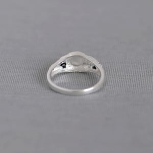 Image of Rainbow Moonstone cabochon cut vintage style silver ring