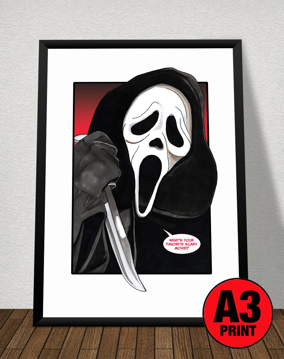 Scream 'Ghostface' A3 (16" x 12") Signed Print Comic Style Illustration