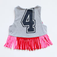 Image 4 of HAPPY 4TH BIRTHDAY 4T FOUR 4 FOURTH BDAY tie dye pink blue COURTNEYCOURTNEY OPEN LAYER FRINGE VEST