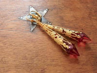 Image 5 of Vamp Ornate Pointed Earrings, Red & Antique Gold, Pierced or Clip On