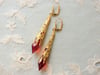 Roaring 20s Flapper Vamp Earrings, Red & Gold, Pierced or Clip On