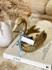 Image 2 of Ornate Brass Swan Double Wooden Wick Soy Candle 