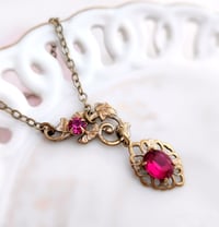 Image 1 of Magenta Pink necklace, Lariat vine leaf necklace in fuchsia