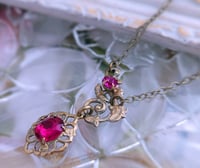 Image 3 of Magenta Pink necklace, Lariat vine leaf necklace in fuchsia