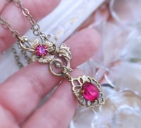 Image 4 of Magenta Pink necklace, Lariat vine leaf necklace in fuchsia