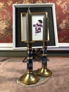 Vintage pair of Brass & Cloisonne Candlestick Holders