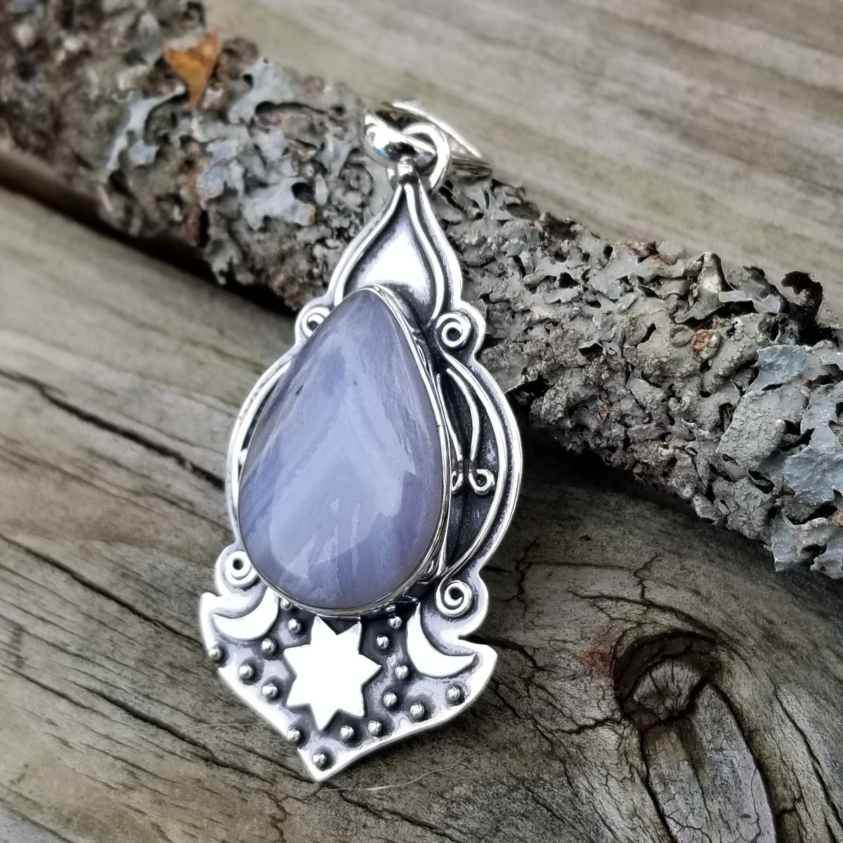Image of Romany Boho - Blue Lace Agate Pendant in Sterling