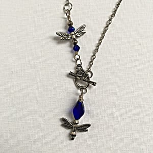 Image of "Transformation and Change" - Silver Dragonflies and blue glass beads