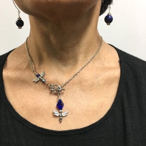 Image of "Transformation and Change" - Silver Dragonflies and blue glass beads