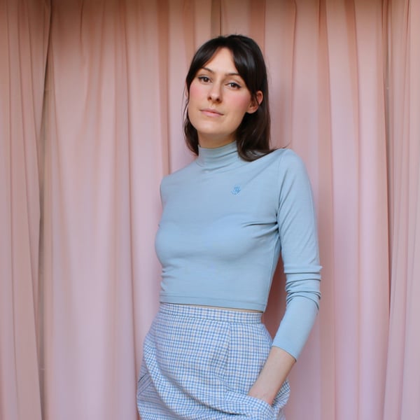 Image of Phuncle Cropped Merino Turtleneck - Duckegg Blue