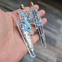Image 4 of Silver Sequin Glitter Lightning Bolt (Glam Rock Earrings)