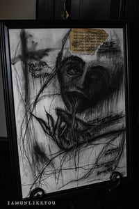 Image 1 of The Holy Ascension of Spit 18 x 24" [Original Charcoal Drawing Framed]