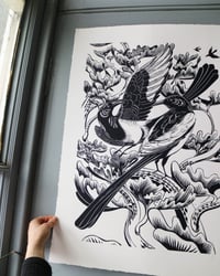 Image 3 of Magpies! - Linocut Print