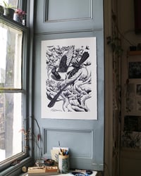 Image 2 of Magpies! - Linocut Print