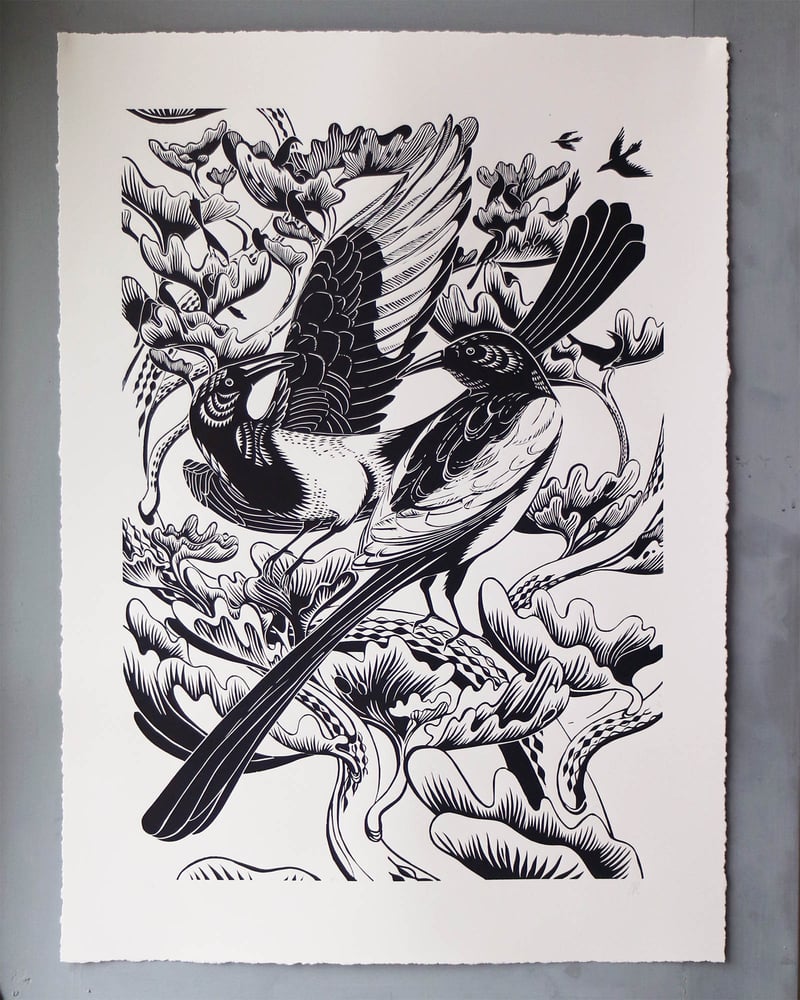 Image of Magpies! - Linocut Print